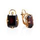 Geometric Golden Earrings With Synthetic Garnet, image 