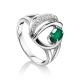 Silver Ring With Green Agate And White Crystals, Ring Size: 6.5 / 17, image 