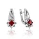 Silver Garnet Earrings With White Crystals, image 