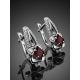 Silver Garnet Earrings With White Crystals, image , picture 2