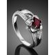 Elegant Silver Garnet Ring With Crystals, Ring Size: 5.5 / 16, image , picture 2