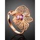 Golden Cocktail Ring With Crystals And Pink Enamel, Ring Size: 8.5 / 18.5, image , picture 2