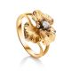 Golden Floral Ring With White Diamond, Ring Size: 7 / 17.5, image 