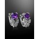Cute Silver Earrings With Amethyst And Crystals, image , picture 2