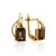 Elegant Golden Earrings With Smoky Quartz, image 