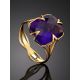 Golden Cocktail Ring With Bright Amethyst, Ring Size: 7 / 17.5, image , picture 2