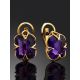 Golden Earrings With Bright Amethyst Centerpieces, image , picture 2