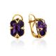 Golden Earrings With Bright Amethyst Centerpieces, image 