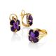Golden Earrings With Bright Amethyst Centerpieces, image , picture 4
