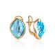 Bold Golden Earrings With Light Blue Topaz, image 