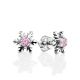 Silver Snowflake Stud Earrings With Light Pink Crystals The Aurora								, image 