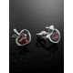 Abstract Silver Stud Earrings With Red Crystals The Aurora, image , picture 2