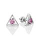 Triangle Silver Studs With Pink Crystals The Aurora							, image 