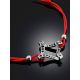Red Lace Friendship Bracelet With Black Crystal Charm							, Length: 16, image , picture 2