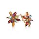 Golden Floral Earrings With Multicolor Gemstones, image 