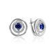 Round Silver Earrings With Blue And White Crystals, image 