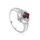 Silver Ring With Red Garnet And White Crystals, Ring Size: 7 / 17.5, image 