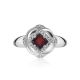Silver Ring With Red Garnet And White Crystals, Ring Size: 7 / 17.5, image , picture 3