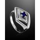Silver Ring With Synthetic Sapphire And White Crystals, Ring Size: 8 / 18, image , picture 2
