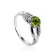 Silver Ring With Bright Chrysolite And White Crystals, Ring Size: 6 / 16.5, image 