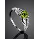 Silver Ring With Bright Chrysolite And White Crystals, Ring Size: 7 / 17.5, image , picture 2