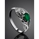Silver Ring With Green Agate And White Crystals, Ring Size: 6.5 / 17, image , picture 2