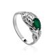 Silver Ring With Green Agate And White Crystals, Ring Size: 6.5 / 17, image 