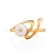 Twisted Golden Ring With Pearl And White Crystal, Ring Size: 7 / 17.5, image , picture 3