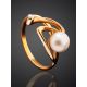 Twisted Golden Ring With Pearl And White Crystal, Ring Size: 7 / 17.5, image , picture 2