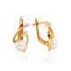 Elegant Golden Earrings With Pearl And Crystals, image 