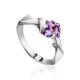 Geometric Silver Ring With Amethyst, Ring Size: 6 / 16.5, image 
