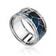 Silver Band Ring With Black And Blue Enamel, Ring Size: 8 / 18, image 