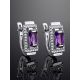Classy Silver Earrings With Amethyst And Crystals, image , picture 2