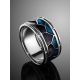 Silver Band Ring With Black And Blue Enamel, Ring Size: 9.5 / 19.5, image , picture 2