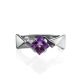 Geometric Silver Ring With Amethyst, Ring Size: 8 / 18, image , picture 3