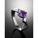 Geometric Silver Ring With Amethyst, Ring Size: 7 / 17.5, image , picture 2