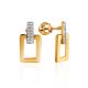 Stylish Geometric Gold Plated Earrings With Crystals, image 