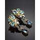 Exquisite Gold Plated Earrings With Blue Crystals, image , picture 2