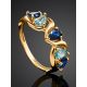 Gold Plated Ring With Blue Crystals, Ring Size: 8 / 18, image , picture 2