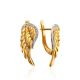 Gold Plated Wing Shaped Earrings With Crystals, image 