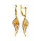 Gold Plated Wing Shaped Dangles With White Crystals, image 