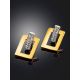 Stylish Geometric Gold Plated Earrings With Crystals, image , picture 2