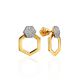 Geometric Gold Plated Stud Earrings With Crystals, image 