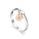 Silver Golden Floral Ring With Diamond The Diva, Ring Size: 6 / 16.5, image 