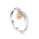 Floral Silver Ring With Diamond Dangle, Ring Size: 8.5 / 18.5, image 