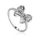 Filigree Silver Bow Ring With Crystals, Ring Size: 7 / 17.5, image 