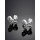 Romantic Silver Bow Studs With Crystals, image , picture 2