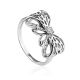 Ornate Silver Bow Ring With Crystals, Ring Size: 8.5 / 18.5, image 