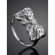 Ornate Silver Bow Ring With Crystals, Ring Size: 7 / 17.5, image , picture 2