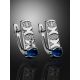 Silver Earrings With Blue And White Crystals, image , picture 2